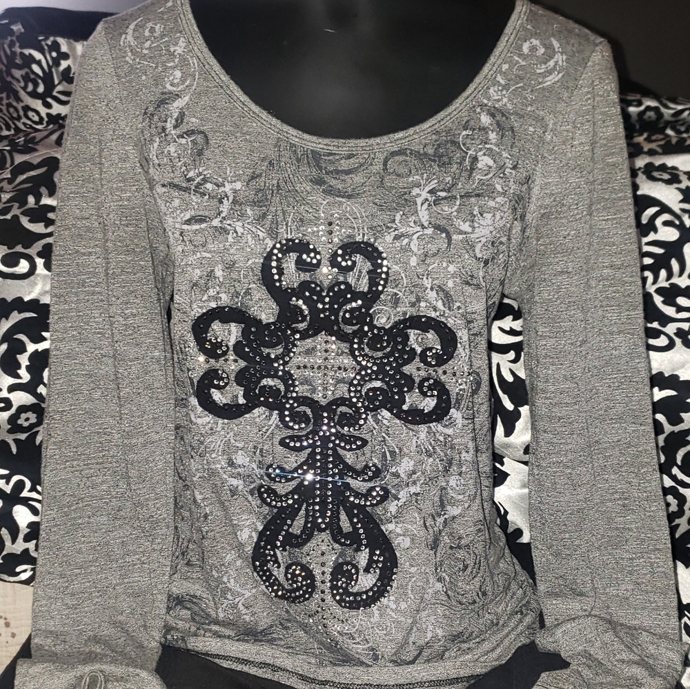 Maurices cross diamond studded long sleeve